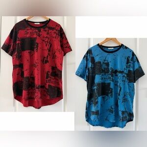 KLIEGOU Bundle x2 Men's Size XL Hipster Hip-hop pattern Tee-shirt blue red black